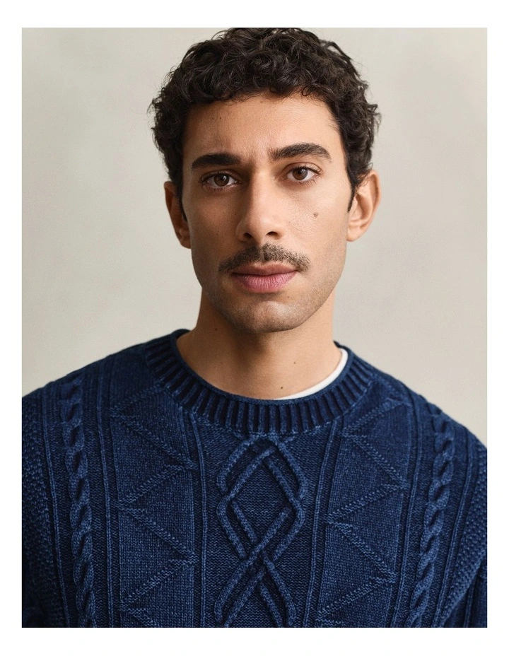 Indigo Cable Knit Sweater in Rich Navy image 3