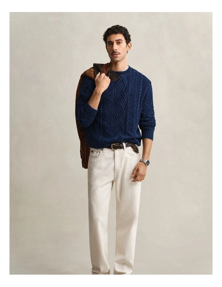 Indigo Cable Knit Sweater in Rich Navy image 4