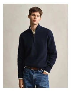 Cotton Rib Half Zip in Evening Blue