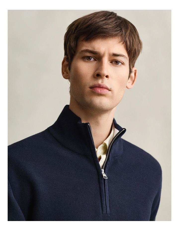 Cotton Rib Half Zip in Evening Blue image 3