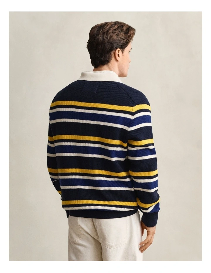 Striped Rib Polo Sweater in Evening Blue image 2