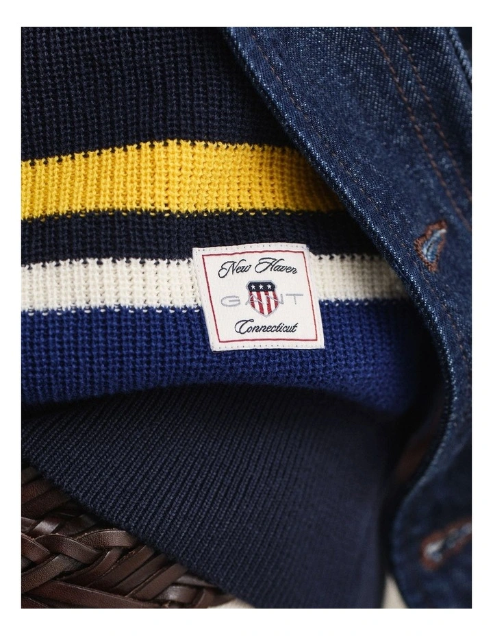 Striped Rib Polo Sweater in Evening Blue image 3