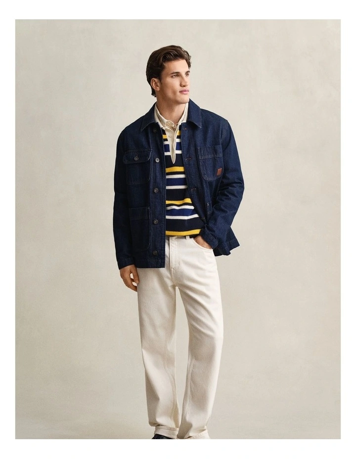 Striped Rib Polo Sweater in Evening Blue image 5