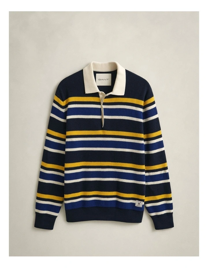 Striped Rib Polo Sweater in Evening Blue image 6