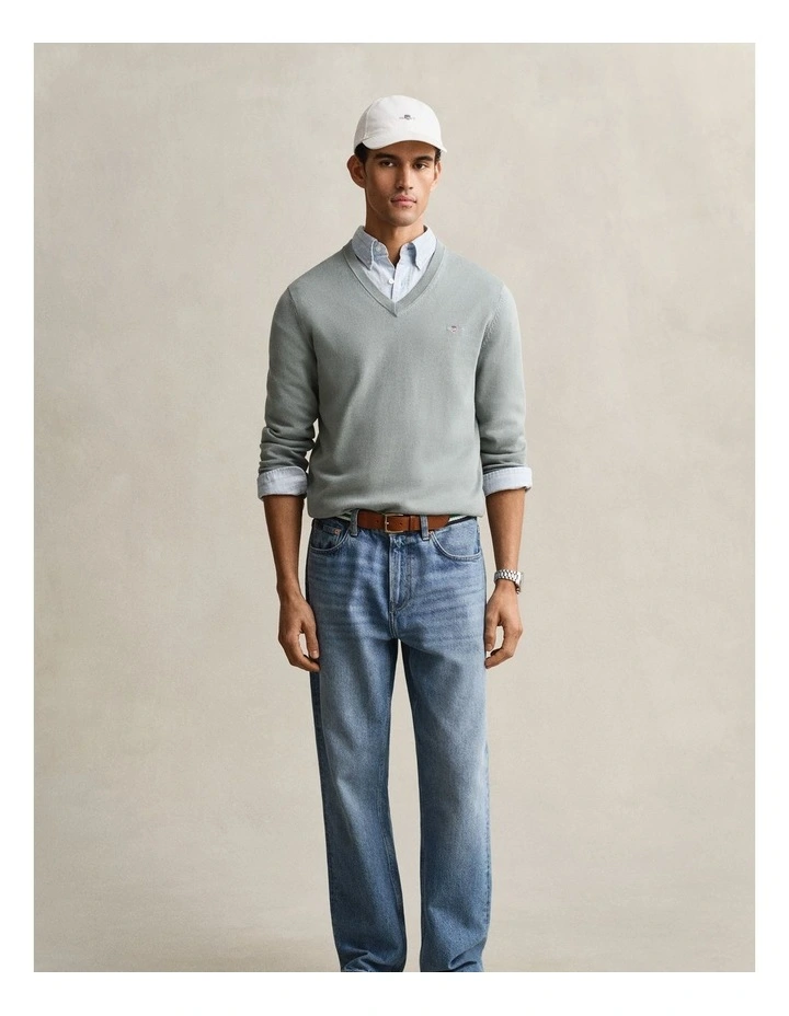 Classic Cotton V-Neck Sweater in Ceramic Grey image 4