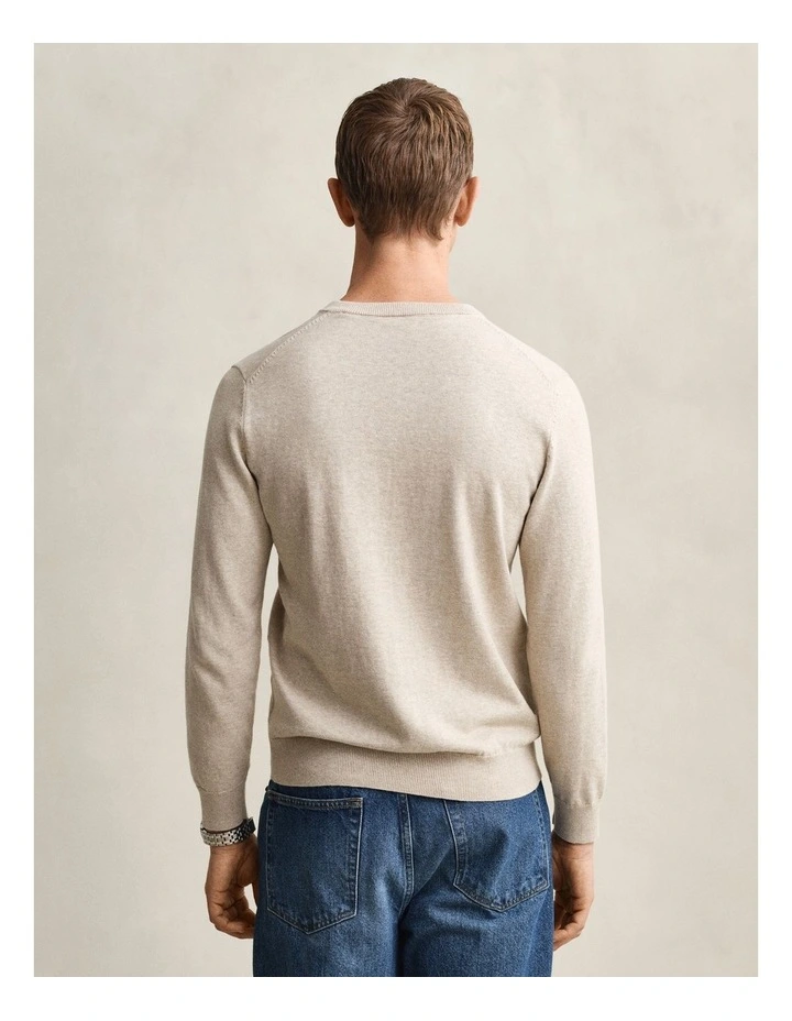 Classic Cotton V-Neck Sweater in Oat Melange image 2