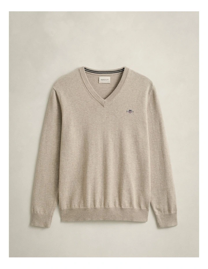 Classic Cotton V-Neck Sweater in Oat Melange image 5