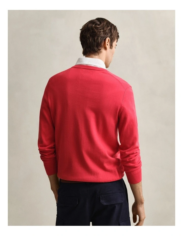 Classic Cotton V-Neck Sweater in Rose Red image 2