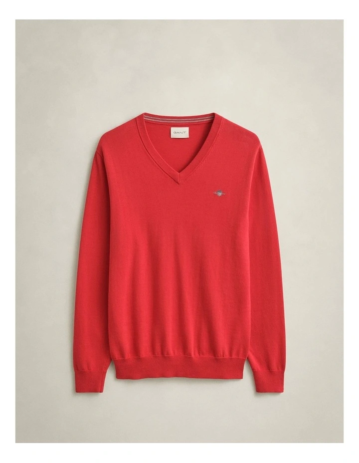Classic Cotton V-Neck Sweater in Rose Red image 5