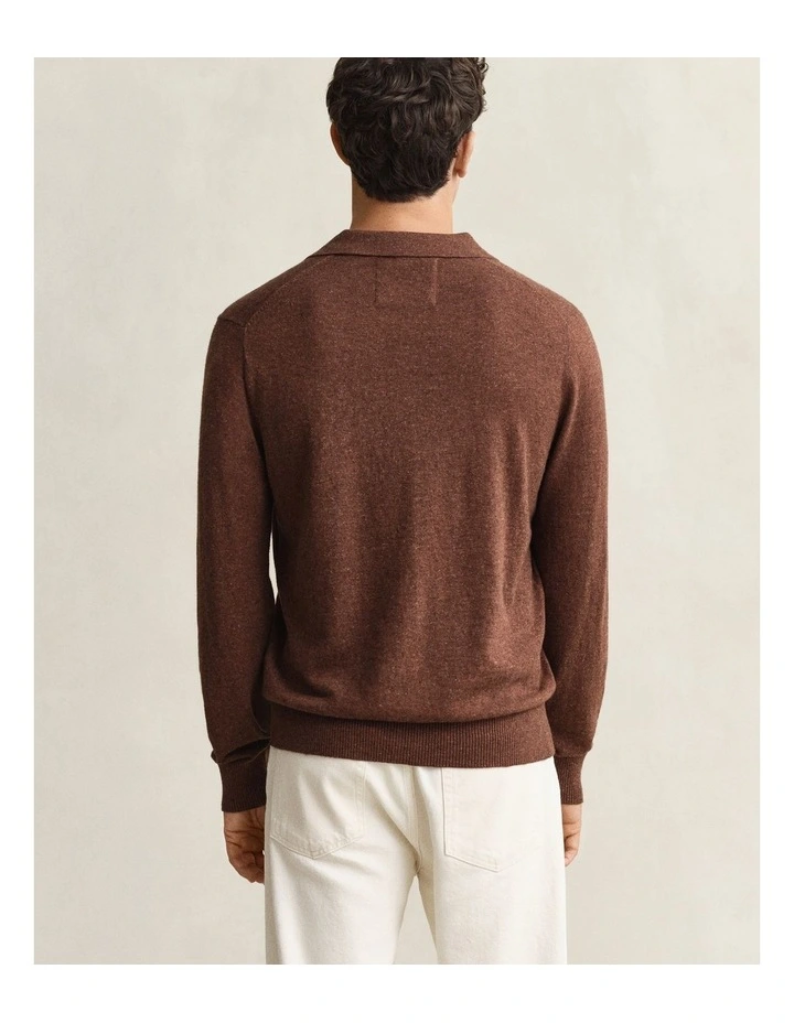 Slub Cotton Blend Polo Sweater in Hazelnut Melange image 2