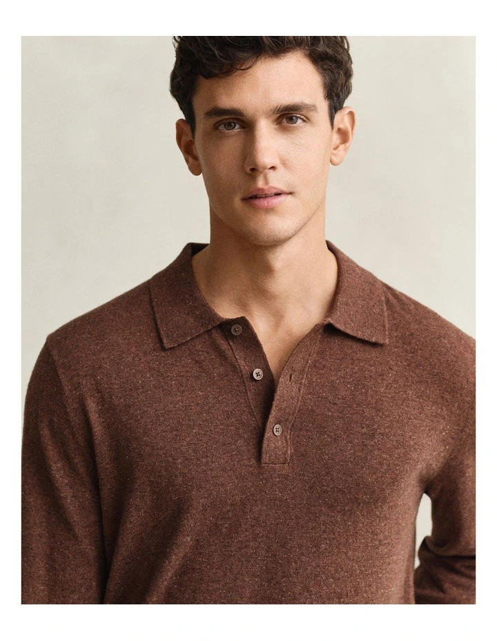 Slub Cotton Blend Polo Sweater in Hazelnut Melange image 3