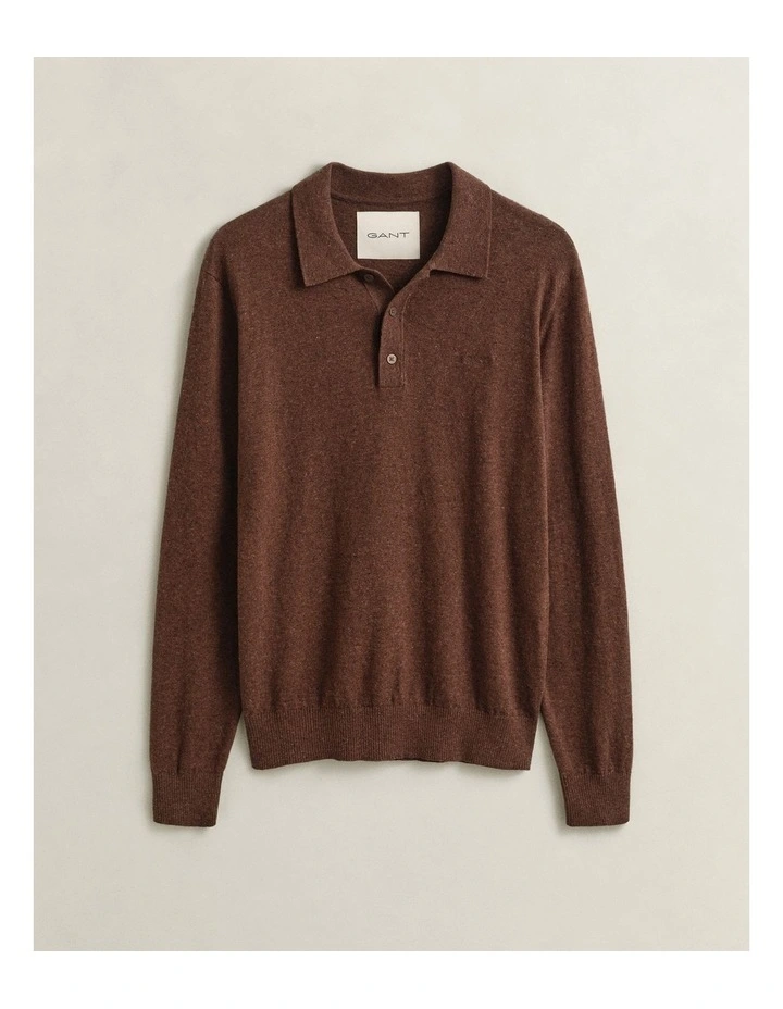 Slub Cotton Blend Polo Sweater in Hazelnut Melange image 5