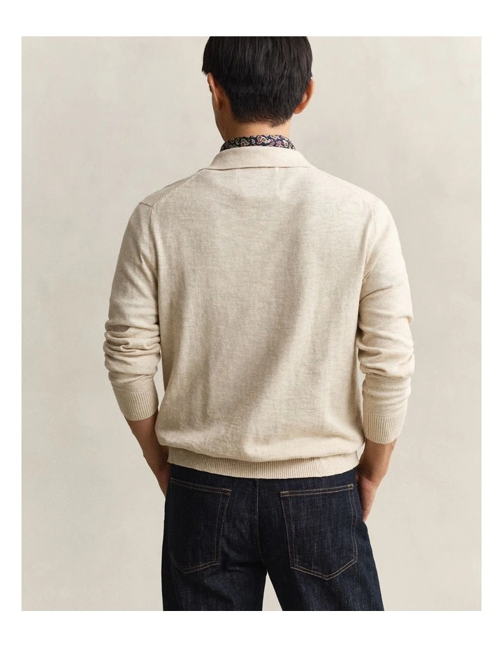 Slub Cotton Blend Polo Sweater in Seed Melange image 2