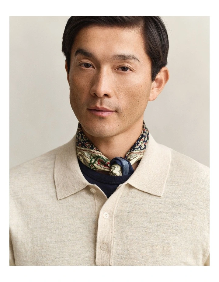Slub Cotton Blend Polo Sweater in Seed Melange image 3