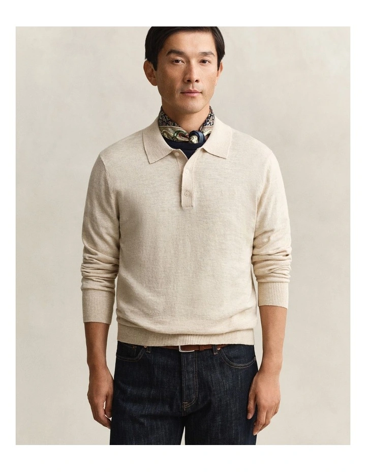 Slub Cotton Blend Polo Sweater in Seed Melange image 4