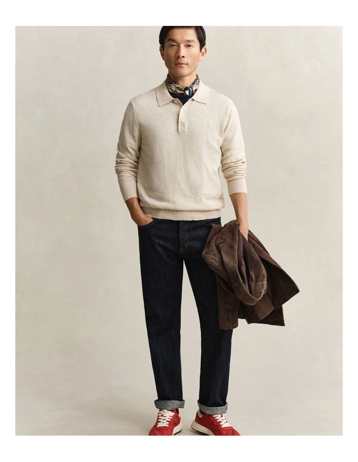 Slub Cotton Blend Polo Sweater in Seed Melange image 5