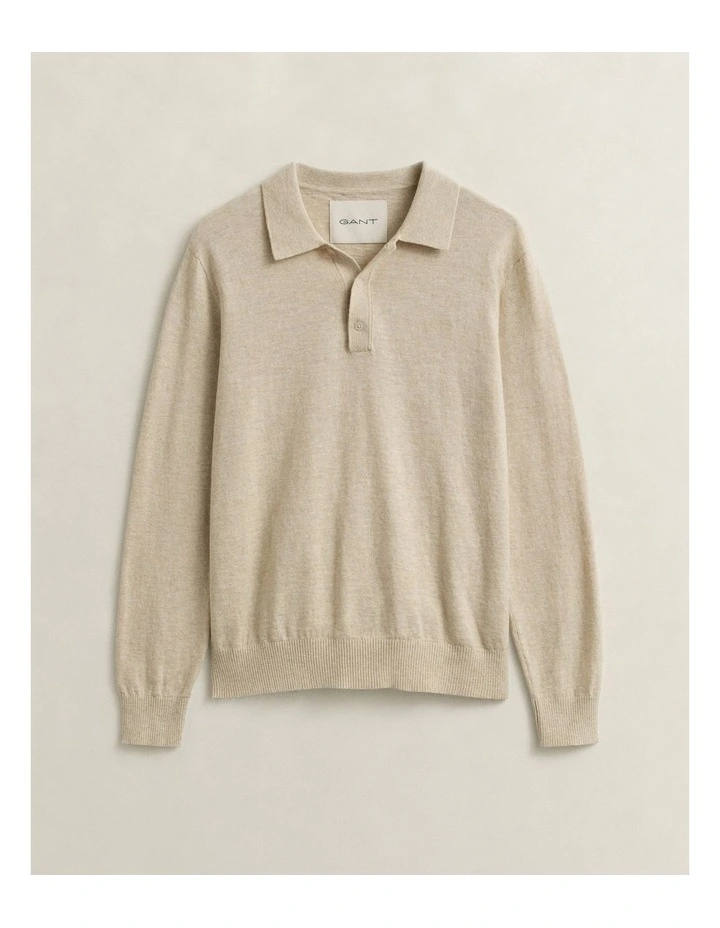 Slub Cotton Blend Polo Sweater in Seed Melange image 6