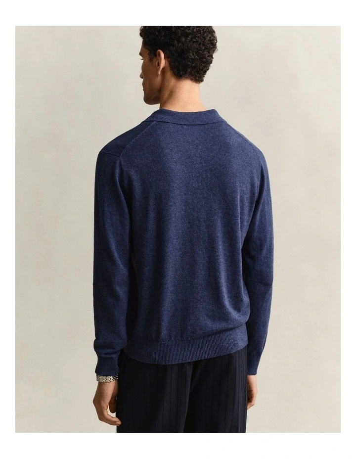 Slub Cotton Blend Polo Sweater in Dark Indigo Melange image 2