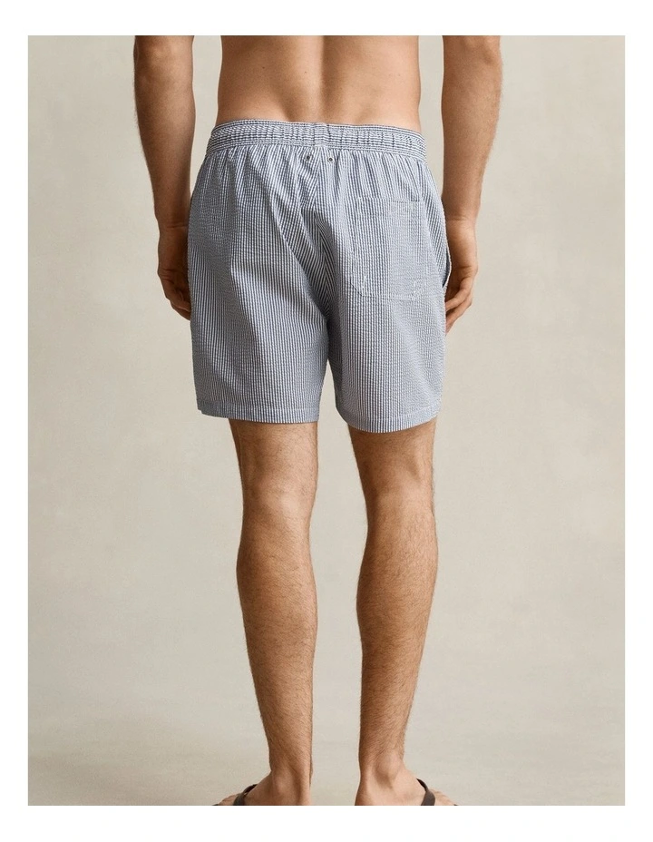 Striped Seersucker Swim Shorts in Vintage Blue image 2
