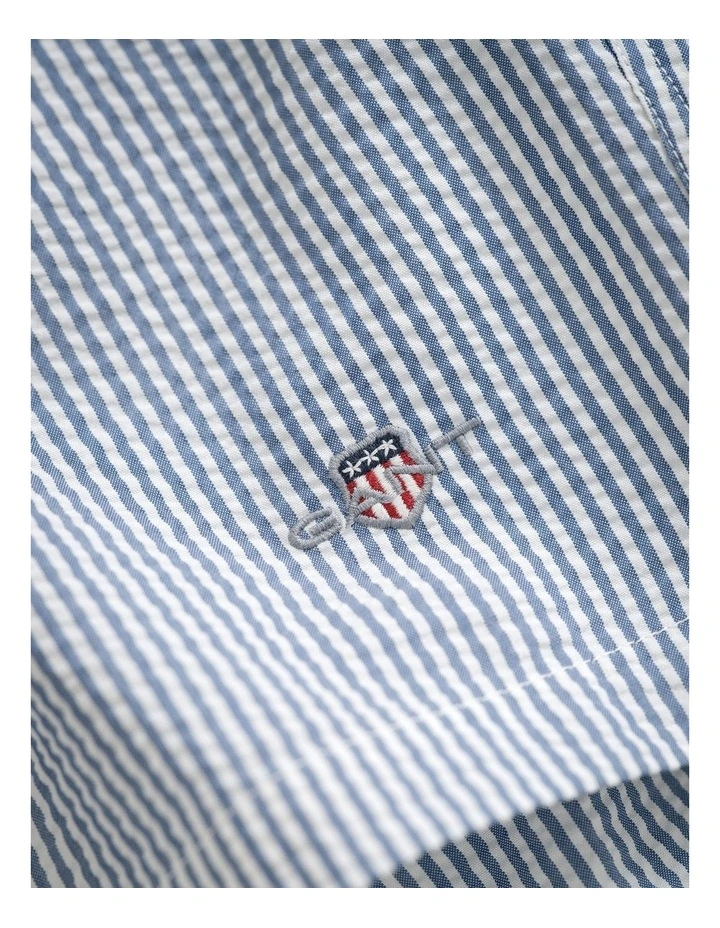Striped Seersucker Swim Shorts in Vintage Blue image 3