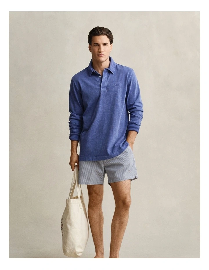 Striped Seersucker Swim Shorts in Vintage Blue image 4