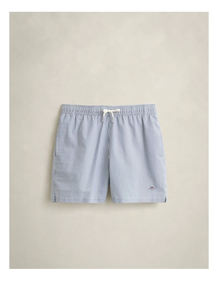 Striped Seersucker Swim Shorts in Vintage Blue image 5
