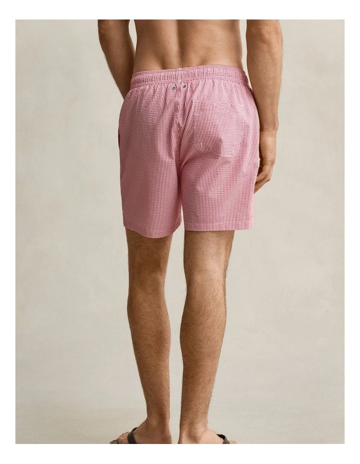 Striped Seersucker Swim Shorts in Rose Red image 2
