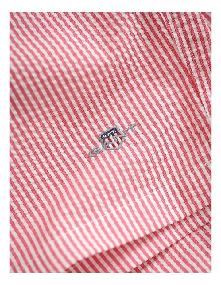 Striped Seersucker Swim Shorts in Rose Red image 3