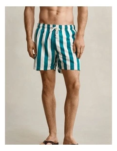 Block Striped Swim Shorts in Aqua Blue