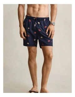Lobster Embroidered Swim Shorts in Marine