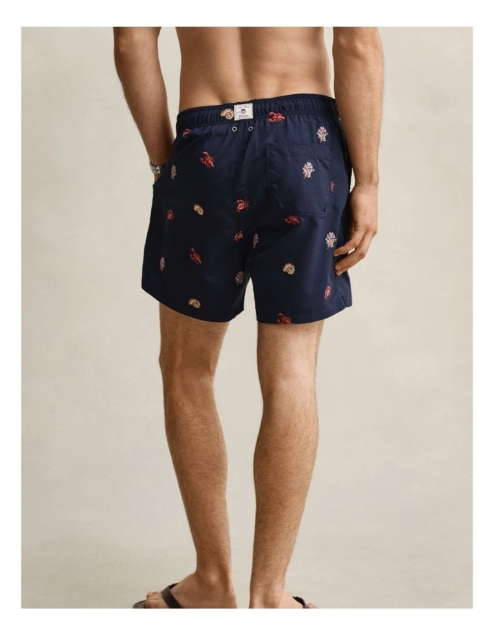 Lobster Embroidered Swim Shorts in Marine image 2