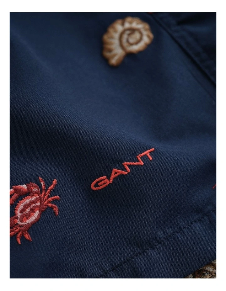 Lobster Embroidered Swim Shorts in Marine image 3