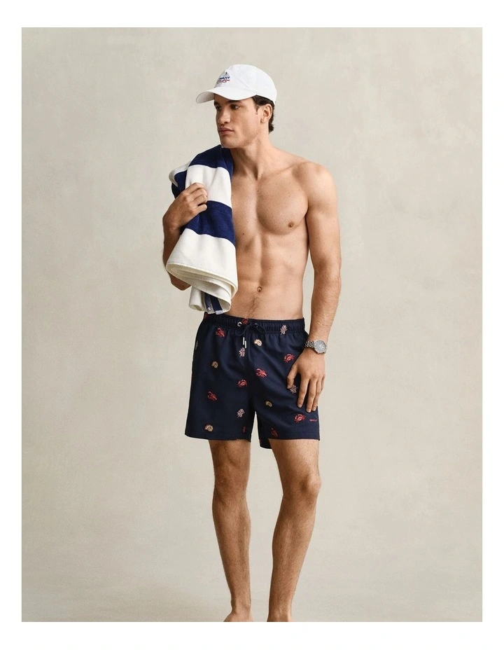 Lobster Embroidered Swim Shorts in Marine image 4