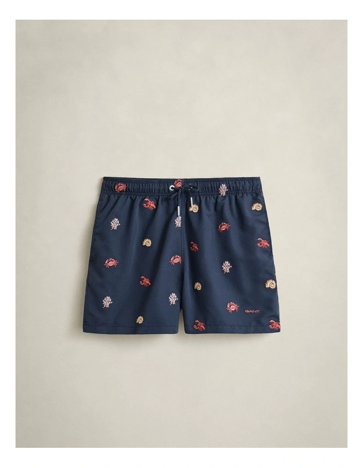 Lobster Embroidered Swim Shorts in Marine image 5