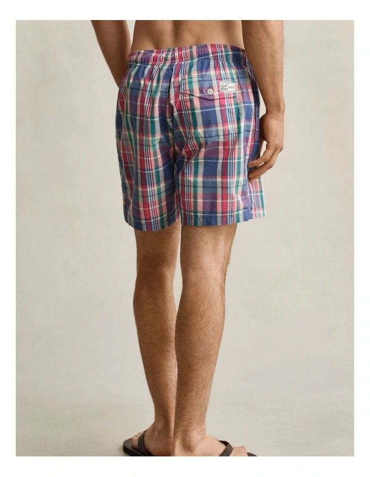 Madras Check Swim Shorts in Rose Red image 2