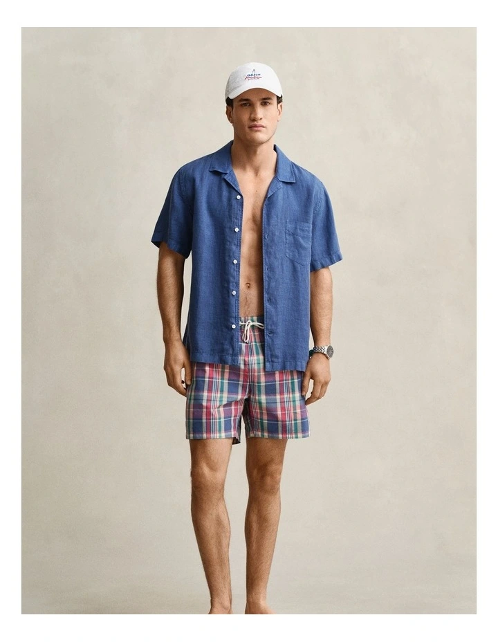 Madras Check Swim Shorts in Rose Red image 3