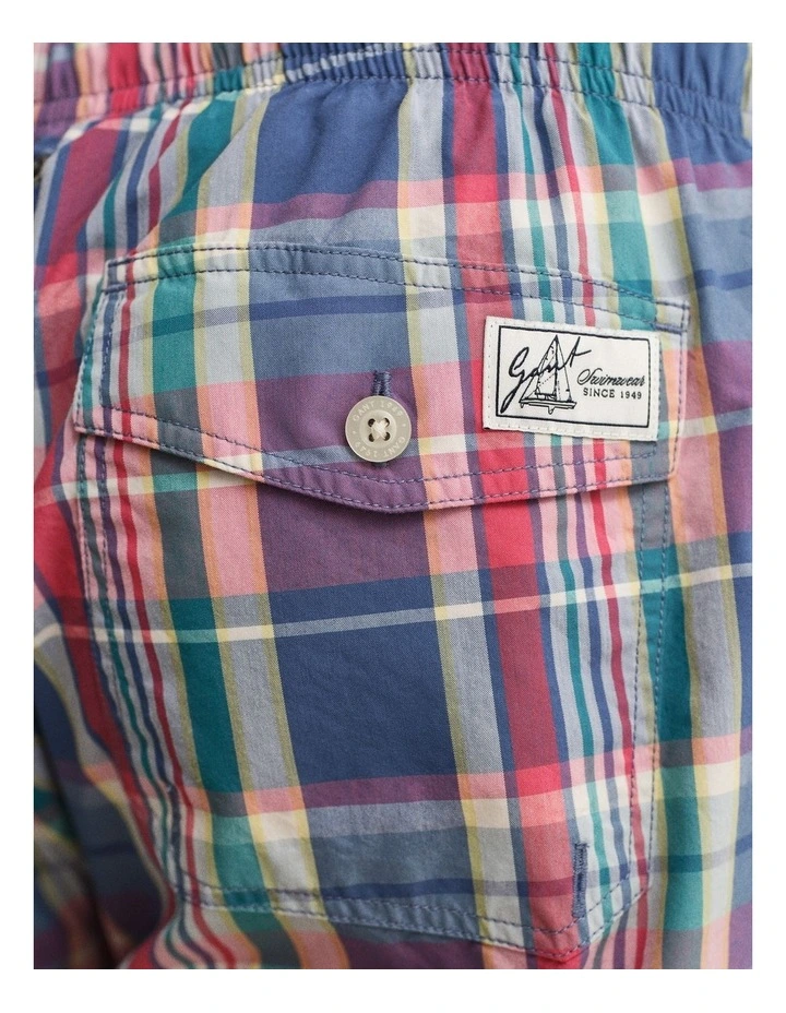 Madras Check Swim Shorts in Rose Red image 4