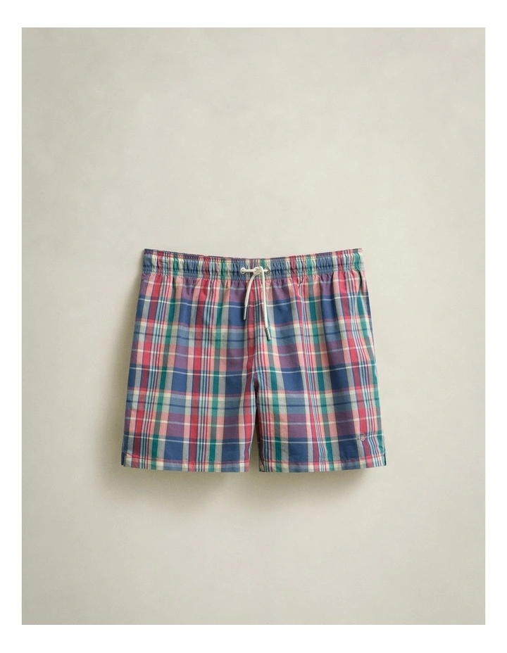 Madras Check Swim Shorts in Rose Red image 5