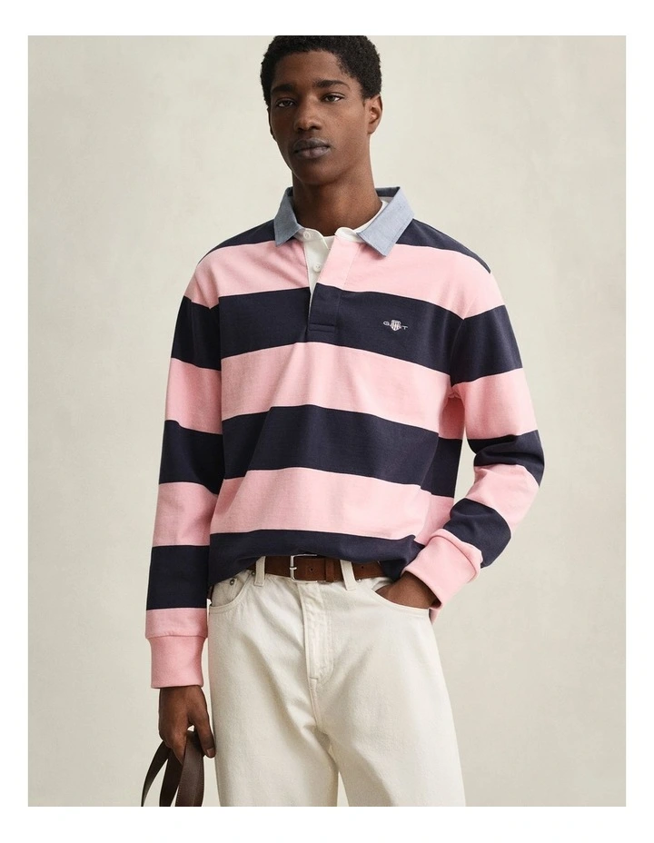 Chambray Collar Striped Heavy Rugger in Bubblegum Pink image 1