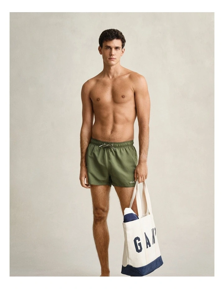 Quick Drying Logo Swim Shorts in Dry Herb Green image 4