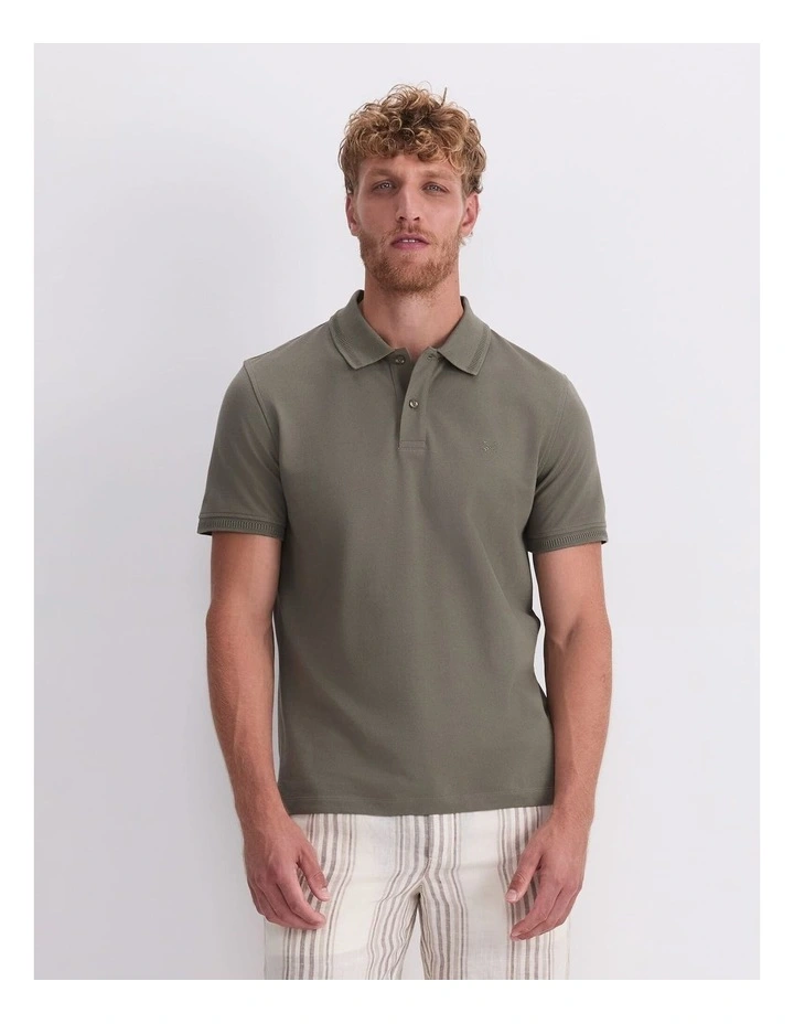 Pique Polo Shirt in Green image 1