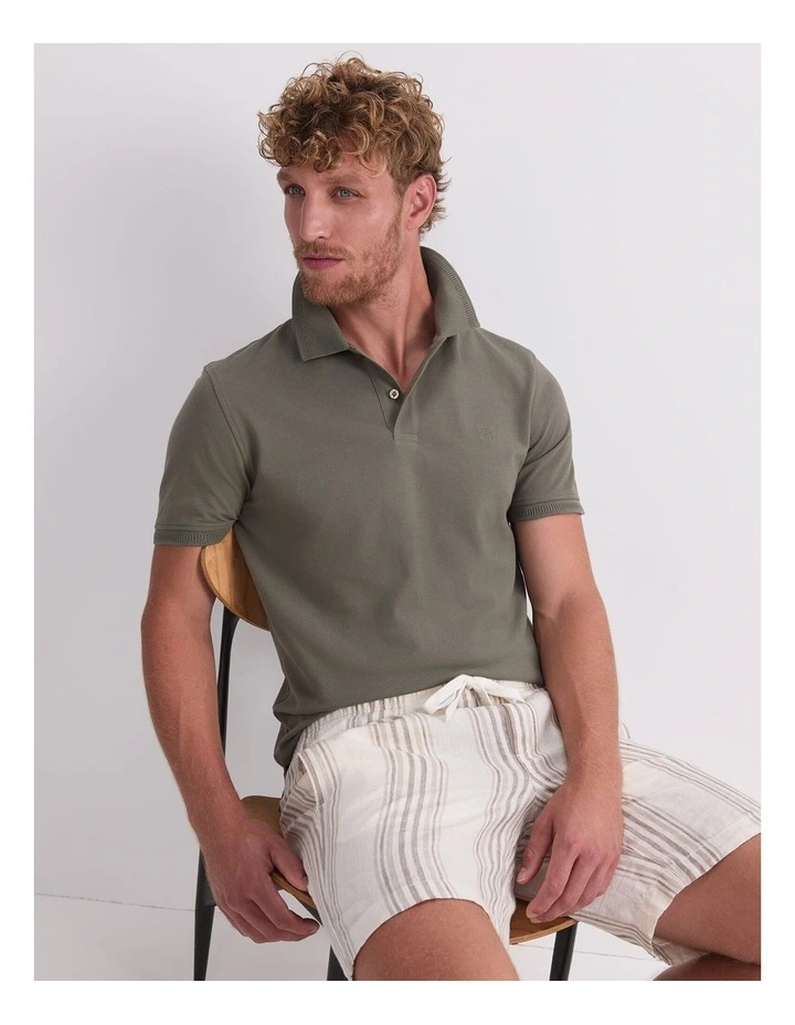 Pique Polo Shirt in Green image 3
