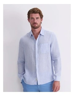 Vinnie Long Sleeve Linen Shirt in Blue