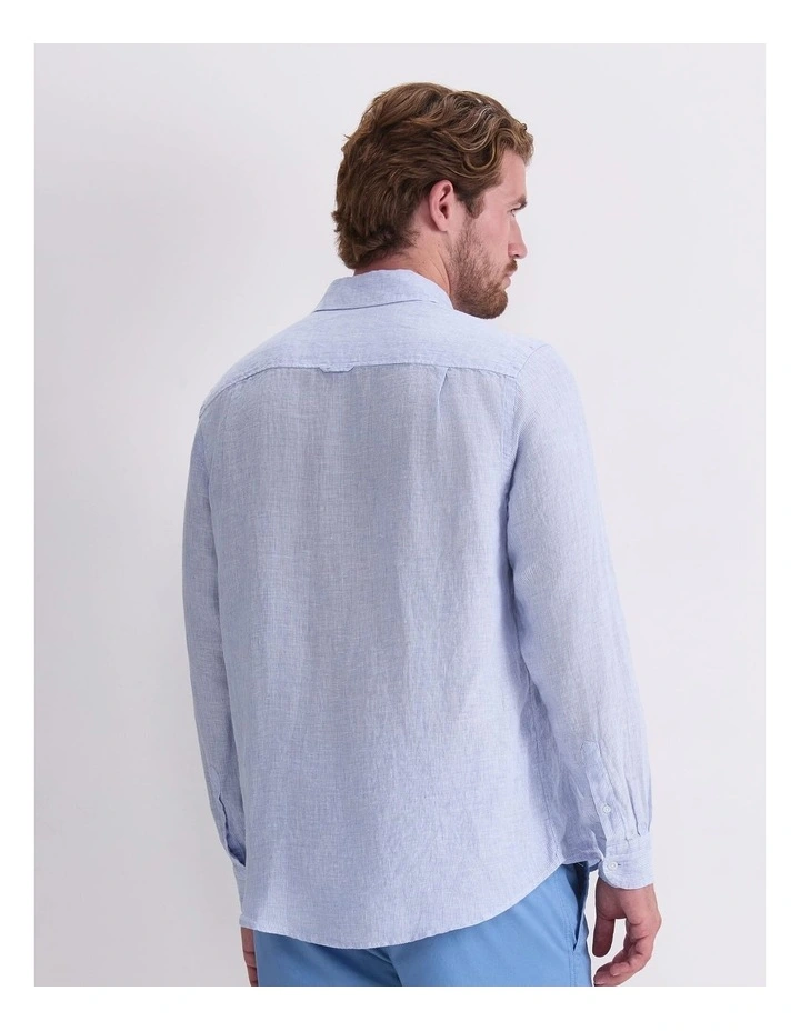 Vinnie Long Sleeve Linen Shirt in Blue image 2