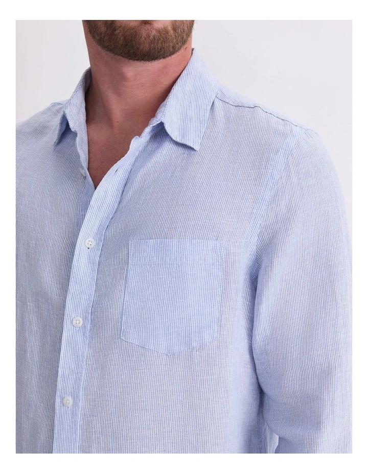 Vinnie Long Sleeve Linen Shirt in Blue image 4