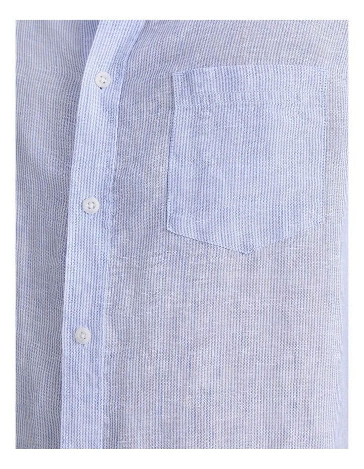 Vinnie Long Sleeve Linen Shirt in Blue image 5