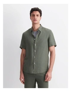 Short Sleeve Delave Linen Shirt in Green