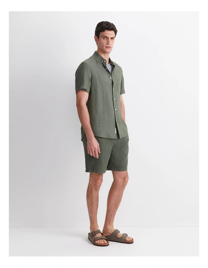 Short Sleeve Delave Linen Shirt in Green image 4