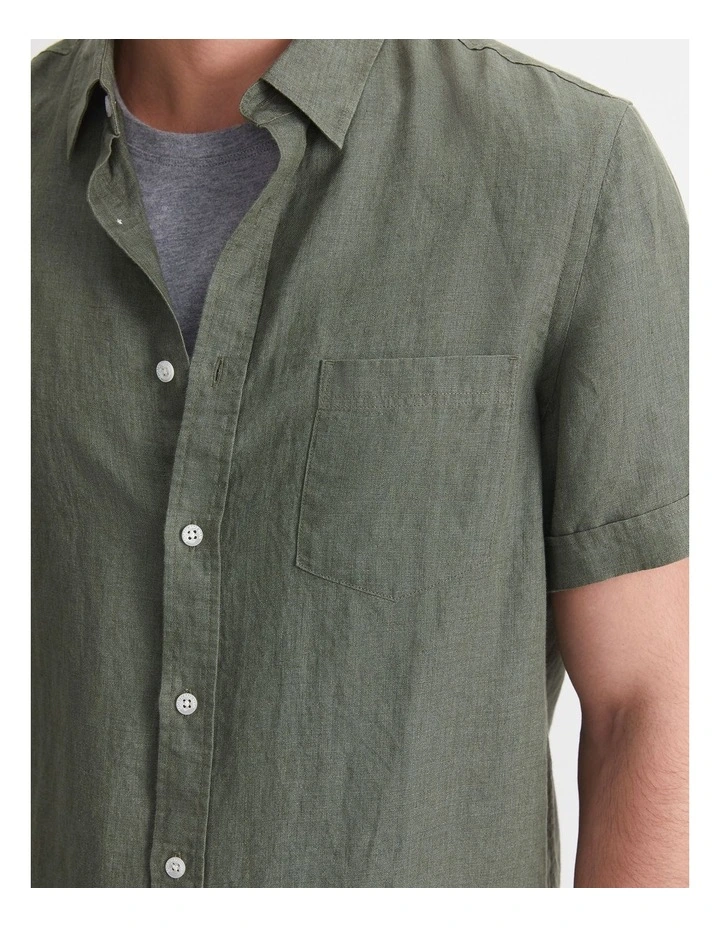 Short Sleeve Delave Linen Shirt in Green image 6