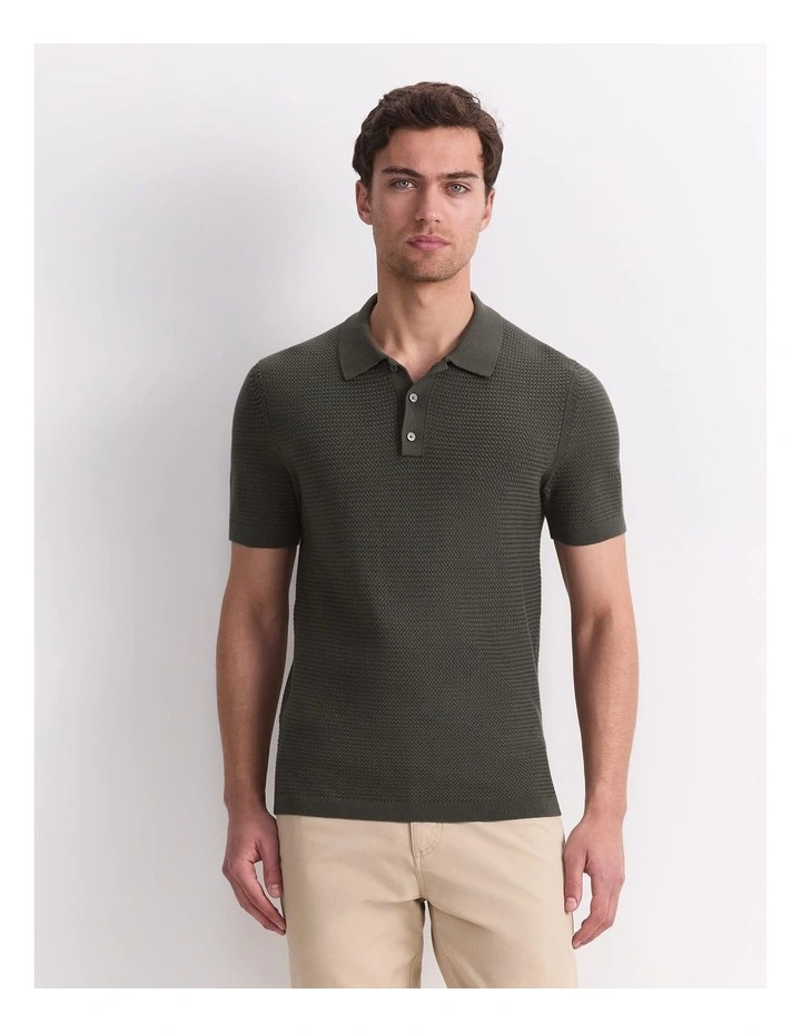 Alec Knit Polo Shirt in Green image 1